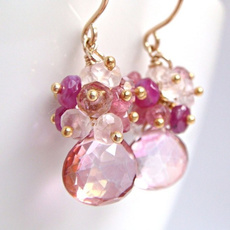 pink, handmadegolddangleearring, Jewelry, pink sapphire