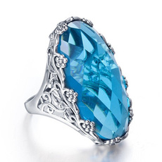 Fashion Women 925 Sterling Silver Blue Topaz Gemstone Jewelry Ring Size 5-11