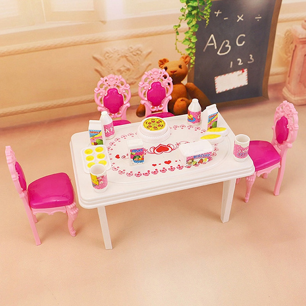 3 Pcs Doll Dinner Table Chair Set Mini Furniture For Barbie Dolls 11.5 inch 1/6 