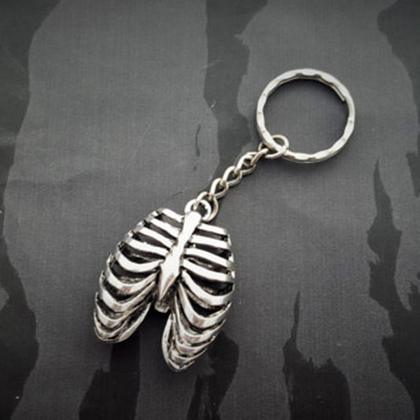 Silver Ribcage Keychain Rib Cage Key Chain Gothic Goth Keyring Skeleton Bones 