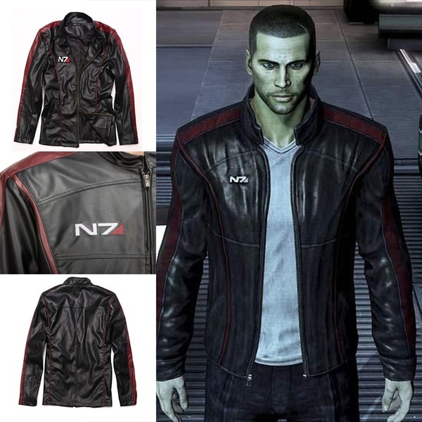 Mass Effect N7 Commander Shepard Leather Jacket Cosplay