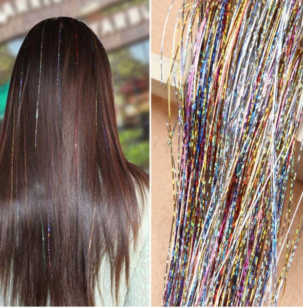 Rainbow Hair Tinsel Sparkle Holographic Glitter Extensions Highlights Party  100 Strands Hairline | Wish