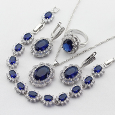Blues, sapphirenecklacependant, womenchristmasgift, women4pcsjewelryset
