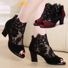 Fashion Lace Mesh Women's Latin Dancing Shoes High Heeled Casual Boots