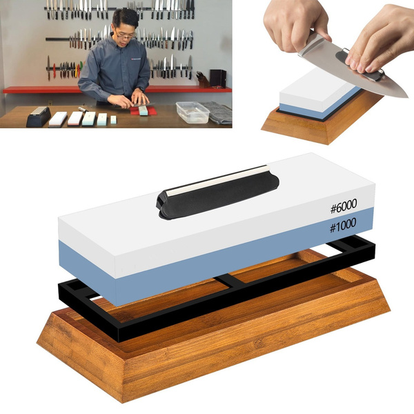 Professional Knife Sharpener Stone-Dual 1000/6000 Japanese Grit Whetstone-Knife  Sharpening Stone Kit Included Non-slip Bamboo Base & Angle Guide-Perfect To  Sharpen and Polish Knives, Scissors, Chisel