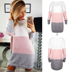 New Casual Loose Long Sleeve Sweater Womens O-Neck Knitwear Pullover Jumper Tops