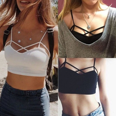New Sexy Women Cut Out White Bra Bustier Crop Top Bralette Strappy Crochet Cropped Blusas Bandage Halter Tank Tops Camisole