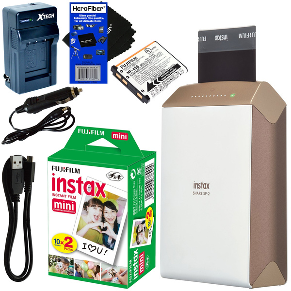 Fujifilm instax SHARE Smartphone Printer SP-2 (Gold) - International  Version (No Warranty) + Instax Mini Instant Film (20 sheets) + Rchrgbl.  Battery +