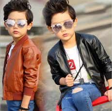 brown, jackets for kids, Long Sleeve, leather jacket