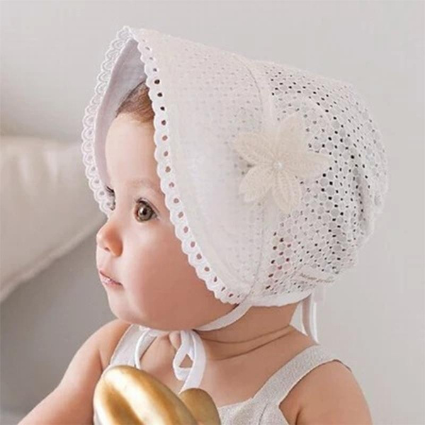 Newborn Baby Girls Princess Birthday Lace Flower Hat Cap Beanie Bonnet B 