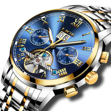 LIGE Multifunctional Automatic Mechanical Watches Men Casual Business Watch Blue Dial Luminous Full steel Waterproof