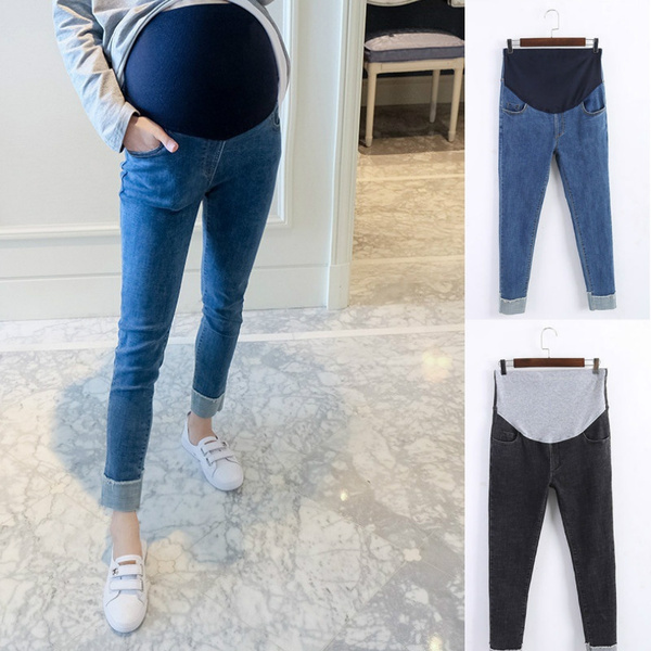 Women's Maternity Solid Denim Pants Highly Stretchy Elegant - Temu