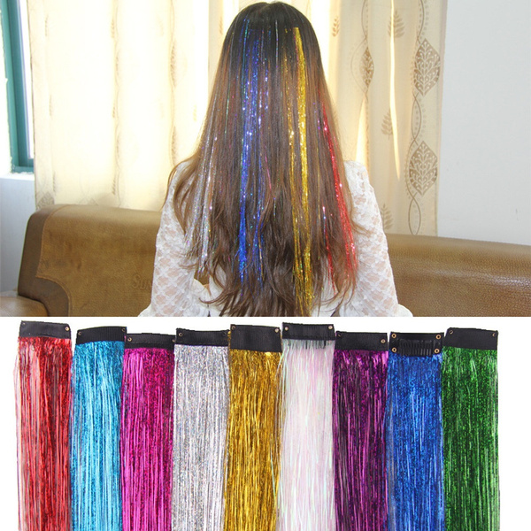 Rainbow Hair Tinsel Sparkle Holographic Glitter Extensions