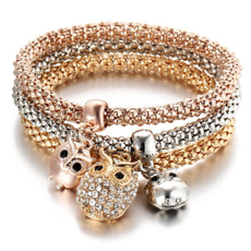 Crystal Bracelet, owlpendant, Wristbands, gold