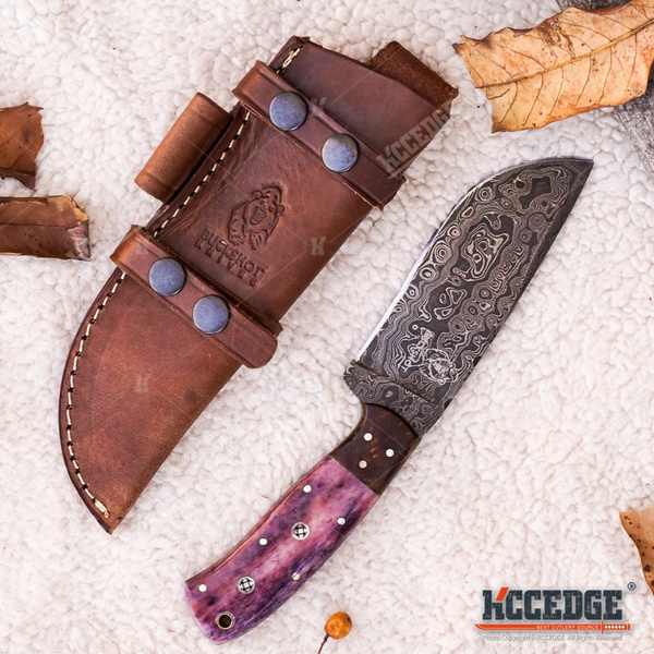 9 Damascus Fixed Blade Hunting Knife, Damascus Fixed Blade Knife