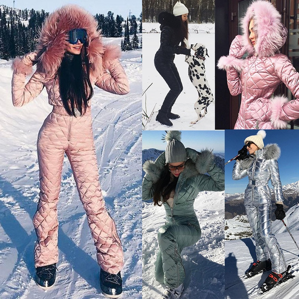 2017 New Women 's Fashion Snowboard Suit Autumn Winter Casual Warm Long Sleeve Fur Collar Hooded Ski Suit Cute Women Jumpsuit Plus Size | Wish