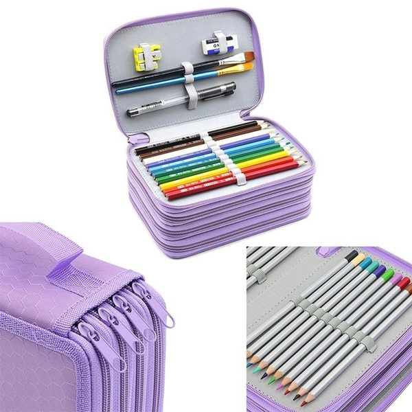 Shulaner 180 Slots Pencil Case Leaves Print Colored Pencils Holder Large Capacity Portable Pencil Bag Organizer (Purple, 180 - View #10