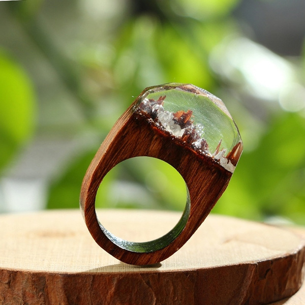 Resin Wood Ring Secret World Inside The Ring Wooden Rings for Women | Wish