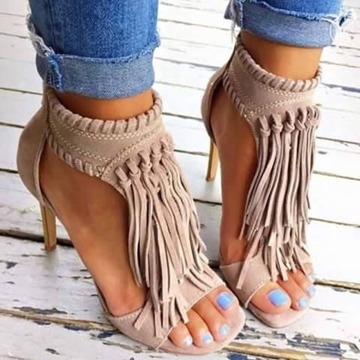 nude fringe heels