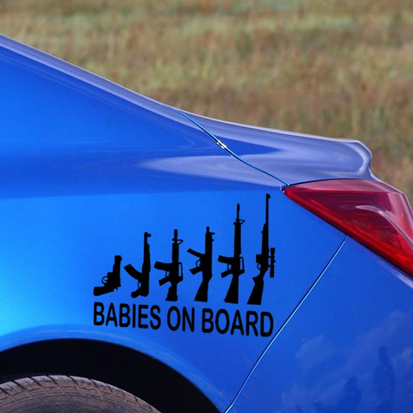 BABIES ON BOARD MY GUN FAMILY Vinyl Decal Sticker Car Window Wall Bumper  Funny