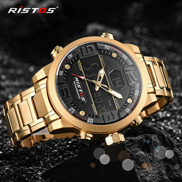 SALE!!! Ristos Discount Auto Date Week Men's Watch Sport Punk Style Real  Leather Man Bracelet Boy's Gift No Box