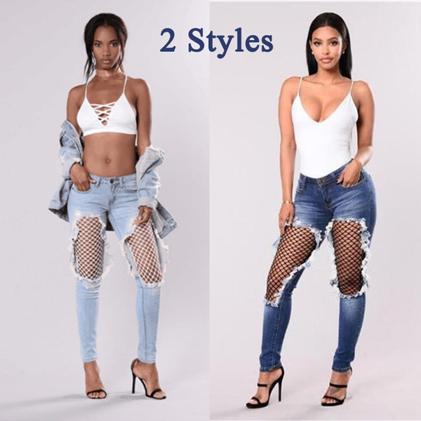 Ripped jeans best sale and fishnets