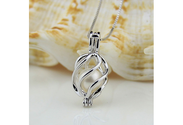 Fox Cage Charm, 925 Sterling Silver Pearl Cage Pendant, Real Freshwater Pearl Pendant, Wish Pearl Cage Necklace, Animal Cage Pendant F3085-P