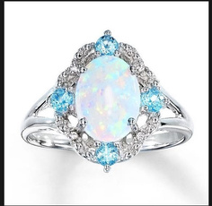 Sparkling 925 Solid Sterling Silver Nature Gemstone Ring White Fire Opal & White Zircon Diamond Rings Bride Wedding Fine Jewelry Size 5 6 7 8 9 10 11 12