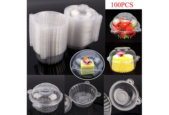 100pcs Clear Plastic Single Cupcake Cake Case Muffin Dome Holder