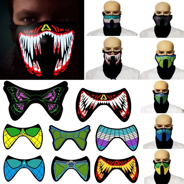 LED Luminous Flashing Face Mask Party Masks Light Up Dance Halloween Cosplay YH