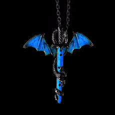 Luminous Glow in the Dark Sword Dragon Pendant Necklace Mens Jewelry