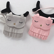Cute Children Girls Tassel Small Cat Shoulder Messenger Bag Mini Coin Purses PU Leather Handbags Wallet