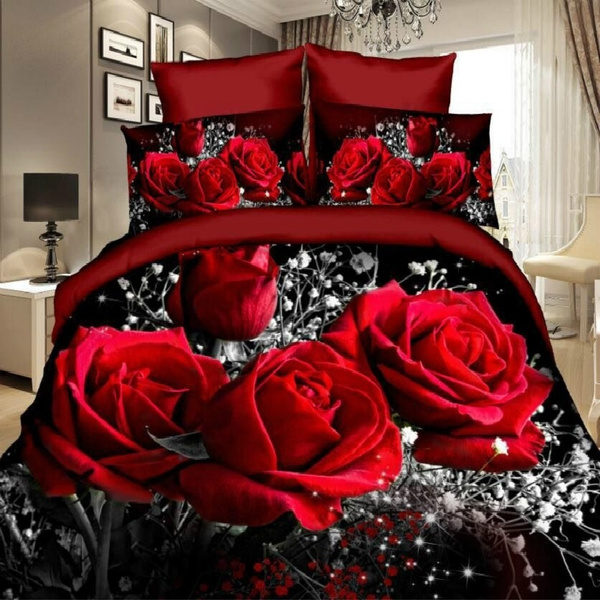 Duvet Cover Set 3d Oil Painting Bed In A Bag 3pcs Bedding Sets Queen Size Red Rose Comforter Bag Duvet Cover Wish