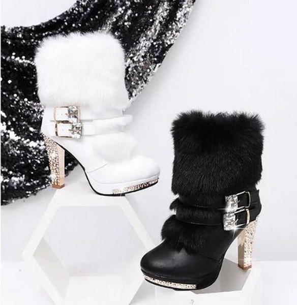 White leather boots, White fur boots, Shoe gallery