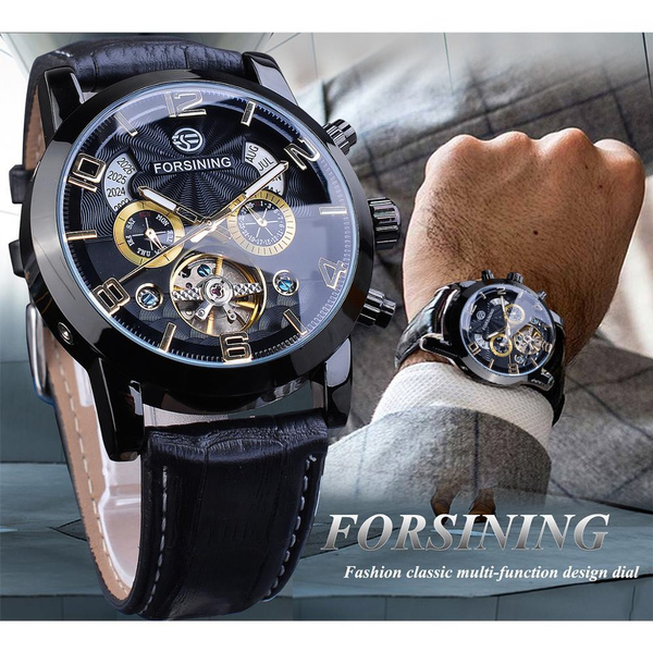 Men Dress Watches Leather Strap Complete Calendar Automatic Mechanical