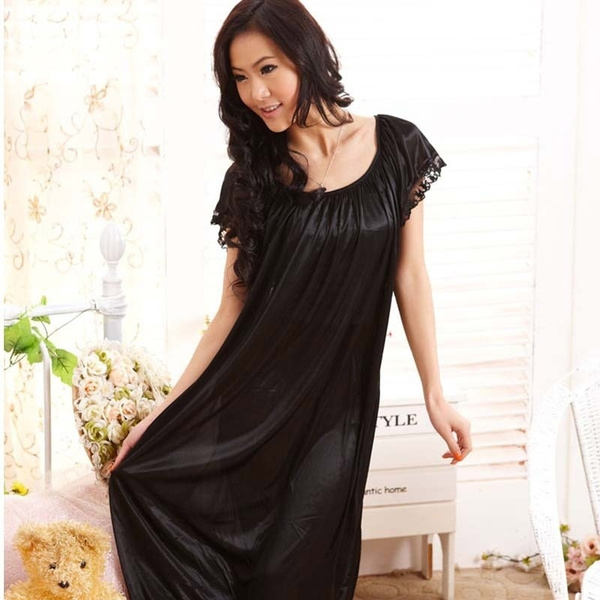 New Imitated Long Satin Slip Gown Dress Pajamas Robe Women