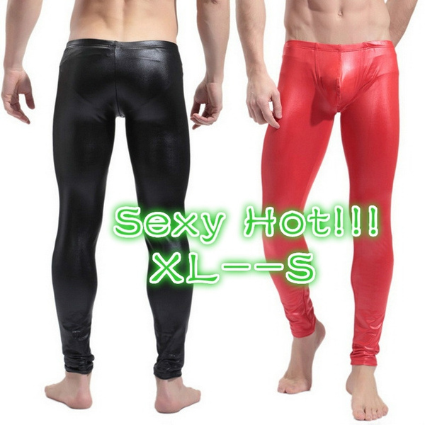 Pantalon en cuir verni Mâle Rouge Noir Sexy Leggings Costumes Sexy pour  Homme | Wish