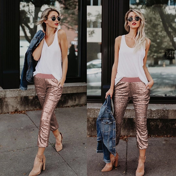 jeans with gold sequins