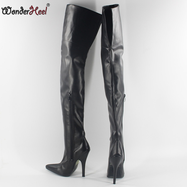 Wonderheel New 12CM High Heels Black Matte Leather Pointed Toe Cutout