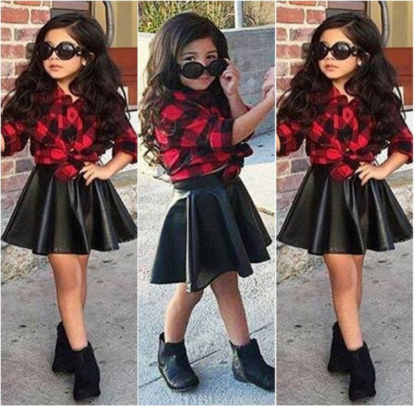Kids girl clothes sets plaid shirt 