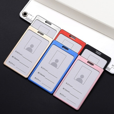 Vertical ID Name Card Case Aluminum Alloy Business Card Badge Holder Lanyard Strap Company Office Supplies