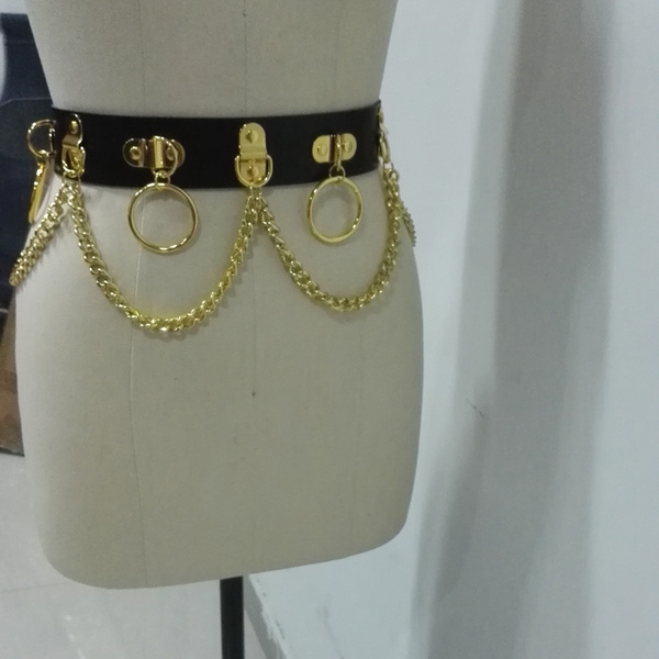 Gothic Gold Chain Corset Belt With Lock Pendant For Women