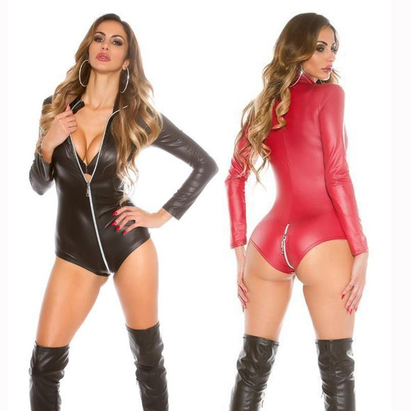  Women Sexy's Latex Catsuit Wetlook Faux Leather