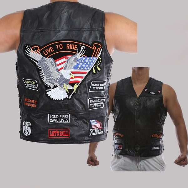 2017 Genuine Sheep Leather punk Vest Concealed Carry Biker Vest with ...