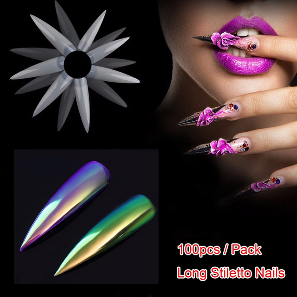 100pcs Pack Stilettos Sharp Ending Nail Art Acrylic False Nail Tip White Clear Natural Choose Half Cover Fake Nails Art Tips Wish