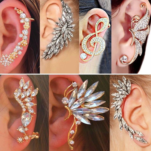 Fashion Vintage Ear Cuff Punk Crystal Rhinestone Ear Clip Wrap Stud Earrings