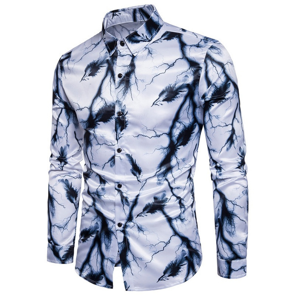 men's casual feather printing shirt | Wish