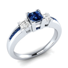 Noble 925 Sterling Silver Princess Cut Blue & White Sapphire Engagement Ring Size 5-12