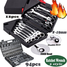 12/94PCS Ratchet Spanner Tool Set Kits 8-19mm Ratcheting Wrench Spanners Garage