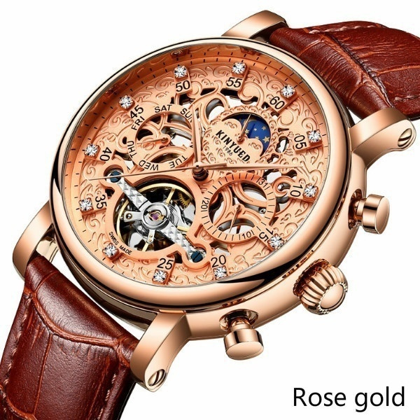 New Orologio Meccanico Moda Uomo Orologio Automatico Tourbillon Orologio  Multifunzione Con Fasi Lunari Orologio Cinturino Da Uomo | Wish